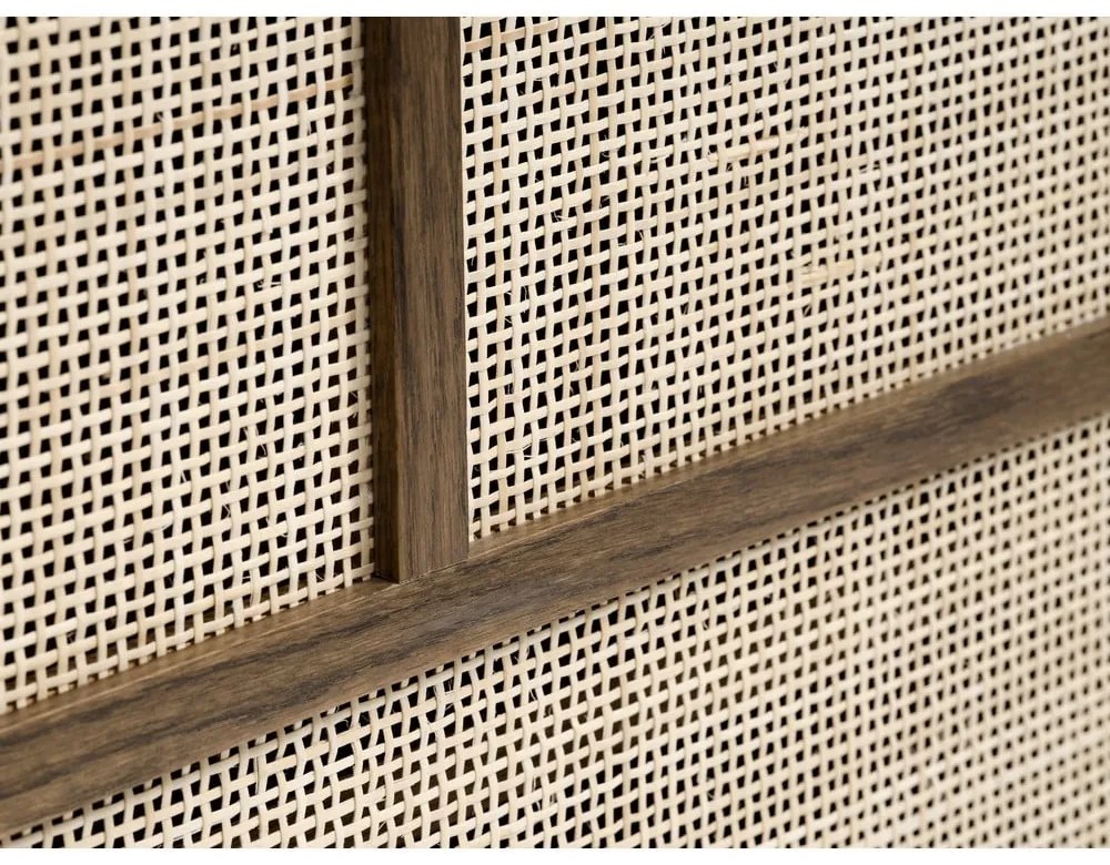 Tmavohnedá nízka komoda v dekore duba s posuvnými dverami 180x80 cm Barrali – Unique Furniture