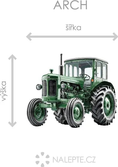 Retro traktor textilní prelepiteľná nálepka na stenu hárok 46 x 38 cm