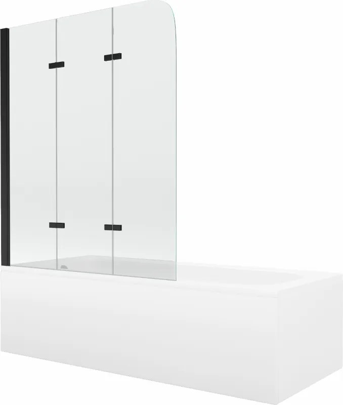 Mexen Vega obdĺžniková vaňa 160 x 70 cm s obkladom a 3-krídlovou sprchovou zástenou 120 cm, transparentnéné, čierna