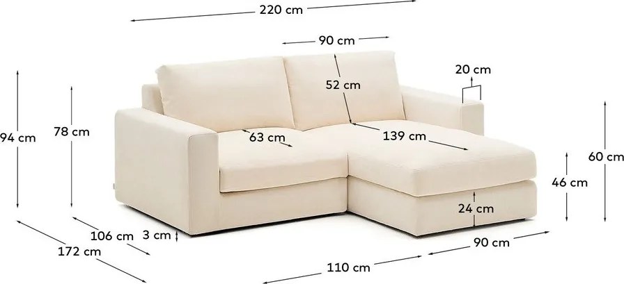 Béžová ženilková rohová pohovka (pravý roh/s leňoškou) Alea – Kave Home