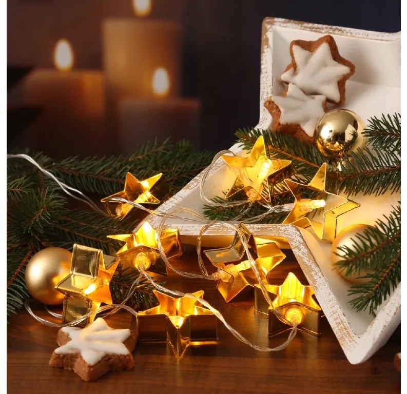 LED svetelná reťaz GOLD STARS 140 cm medená