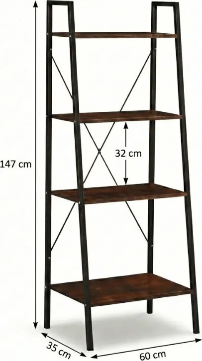 Knižnica TAYLOR 4 police 147x60 cm, rustikálne hnedá