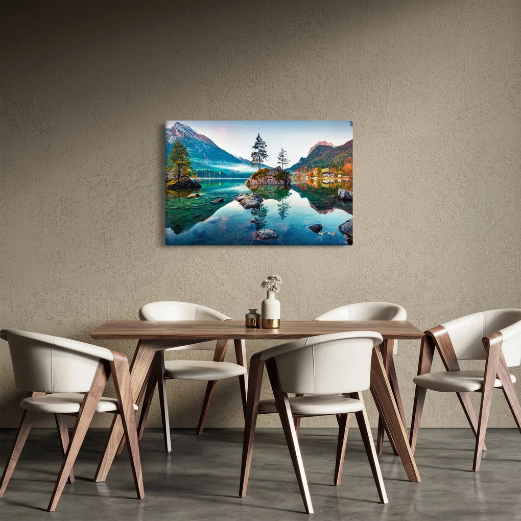 Obraz - Jazero Hintersee, Bavorské Alpy, Rakúsko (90x60 cm)