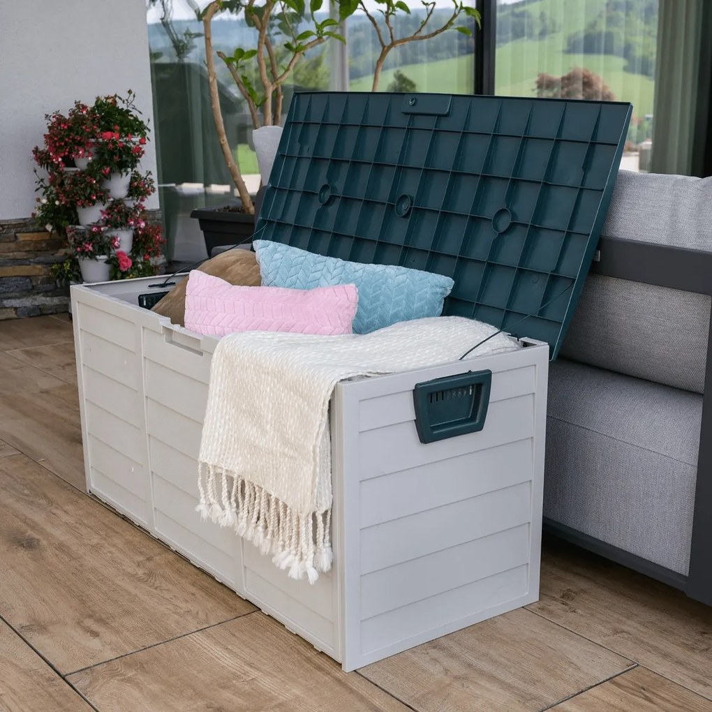 Záhradný úložný box, šedá/zelená, KORTEZ