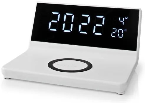 Nedis WCACQ20WT - Budík s LCD displejom a bezdrôtovú nabíjačkou 15W/5V biela