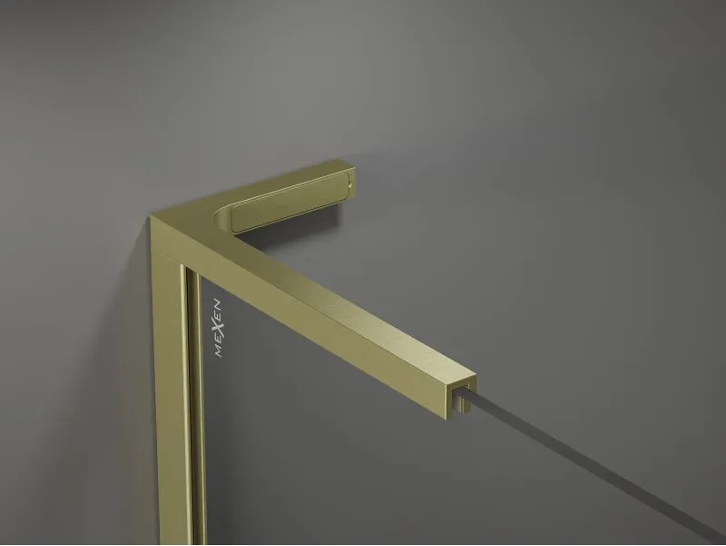 Mexen Velar L, sprchový kút s posuvnými dverami 100 x 100 cm, 8mm šedé sklo, zlatá matná, 871-100-100-43-55