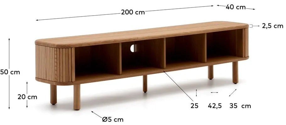 TV stolík v dekore jaseňa v prírodnej farbe 200x50x40 cm Mailen – Kave Home