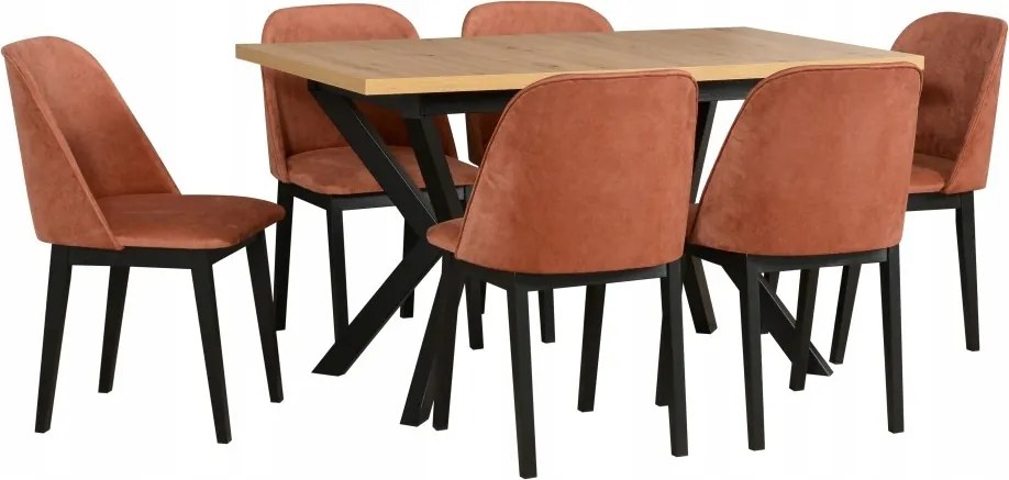 Set Rozkladací Stôl Do Kuchyne So 6 Stoličkami L008-6 Loft Dub Grandson/ružový