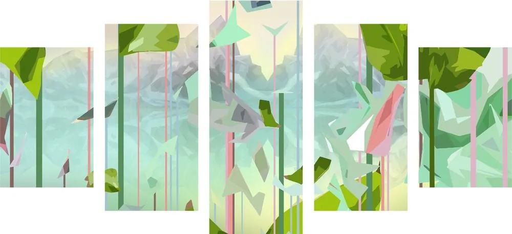 5-dielny obraz abstraktný svet listov