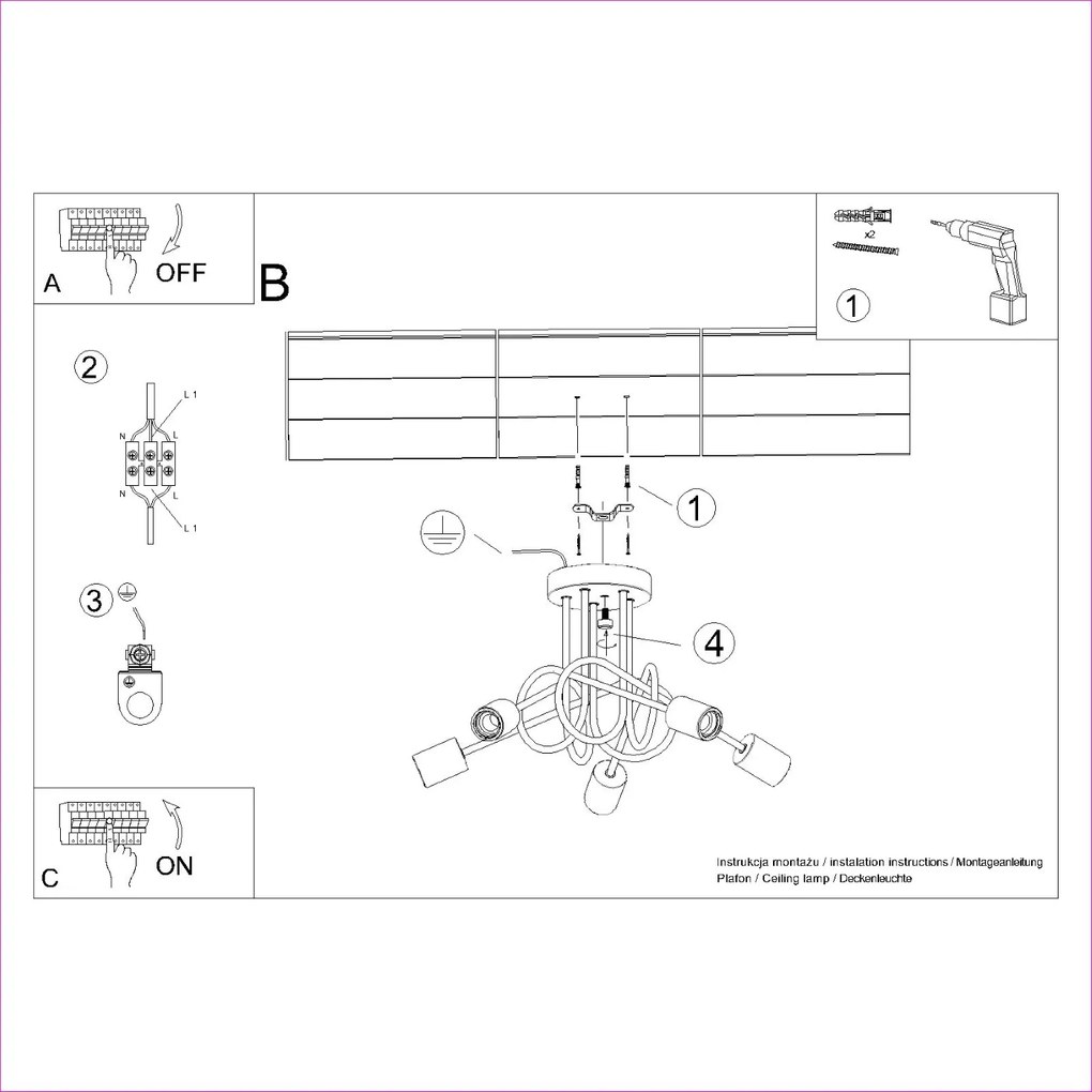 Stropné svietidlo Ember 5, drevené telo svietidla, b