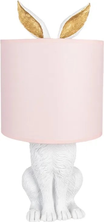 Biela stolná lampa králik s ružovým tienidlom Rabbi - Ø 20*43 cm E27/max 1*60W