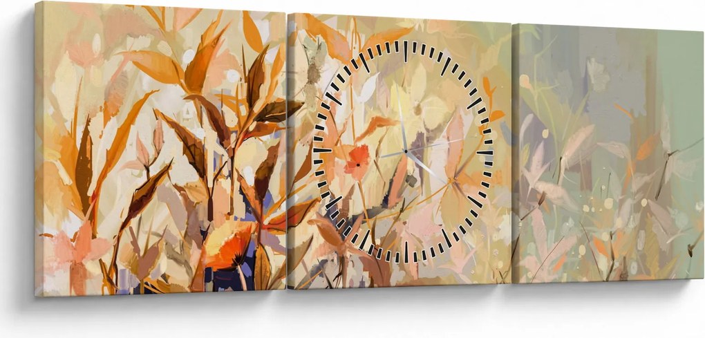 Obraz - Maľované rastliny (s hodinami) (90x30 cm)