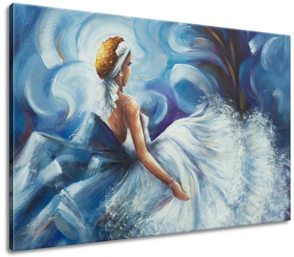 Gario Ručne maľovaný obraz Modrá dáma počas tanca Rozmery: 120 x 80 cm