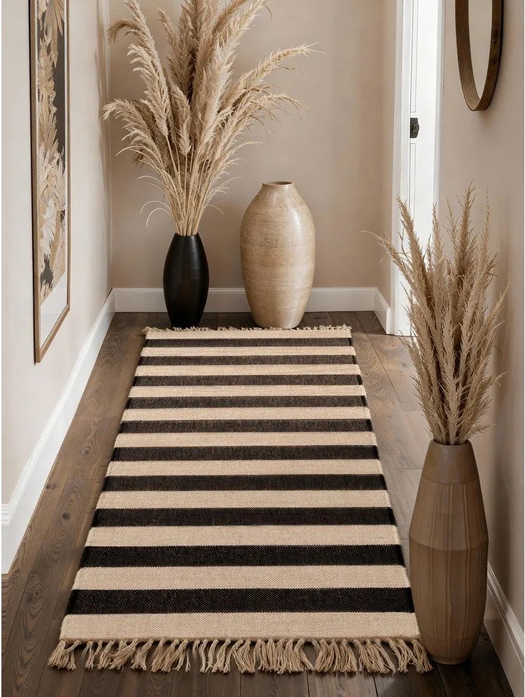 Čierny/krémovobiely obojstranný/ručne tkaný jutový behúň 80x200 cm Playa – Hanse Home