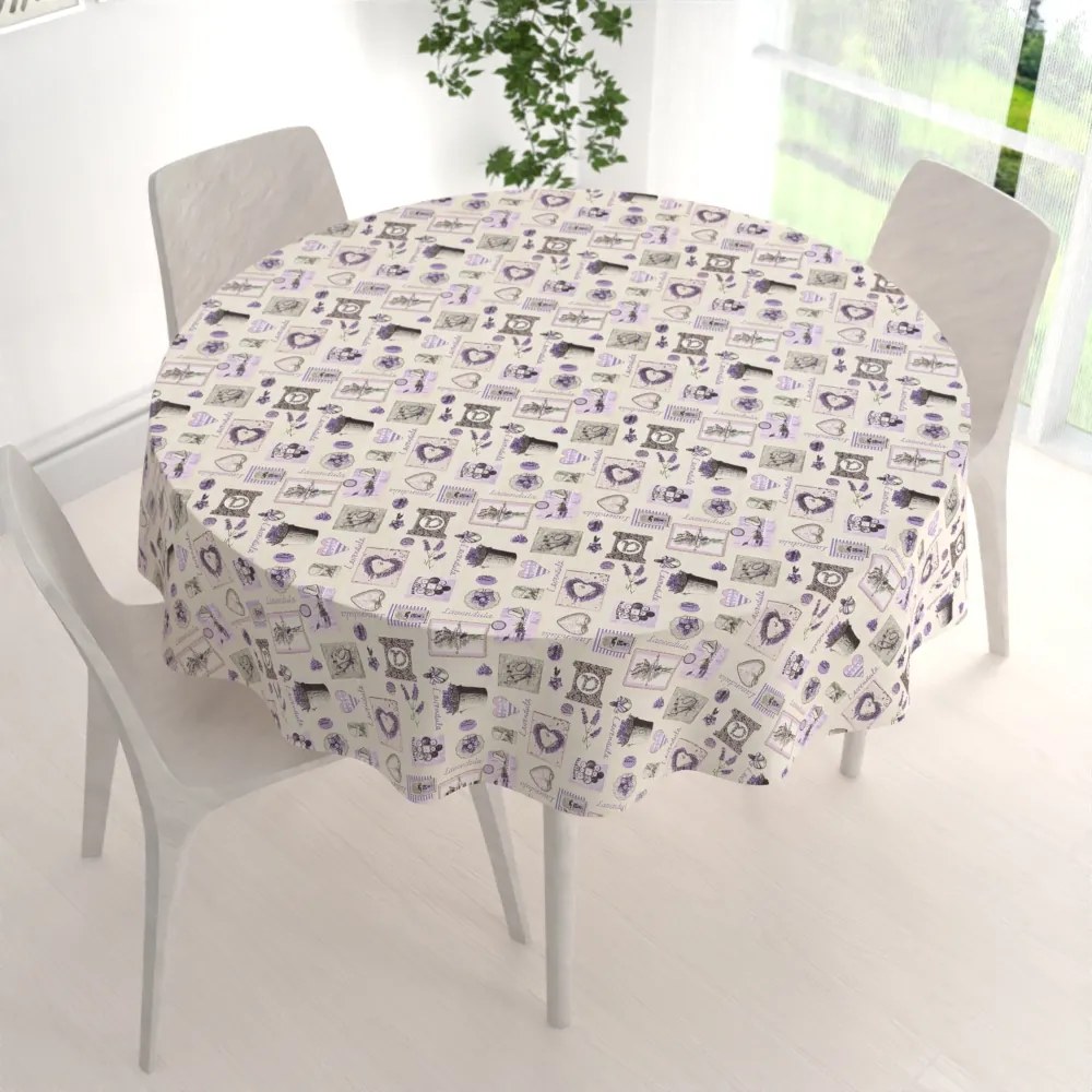 Biante Bavlnený okrúhly obrus Sandra SA-479 Levandule na krémovom Ø 70 cm
