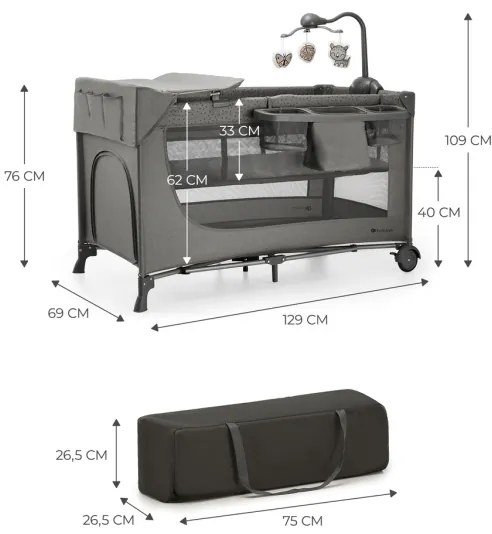 KINDERKRAFT - Cestovná postieľka JOY 2 s doplnkami šedá