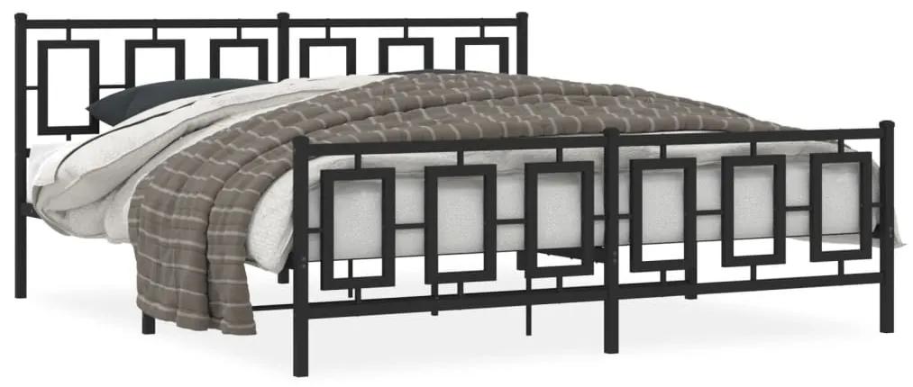 Kovový rám postele s čelom a podnožkou čierny 180x200 cm 374263