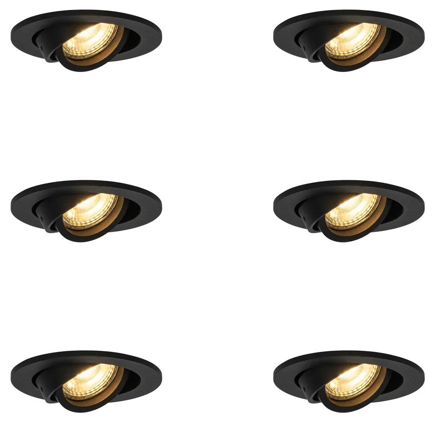 Sada 6 moderných zapustených bodových svetiel čierna naklápacia - Club