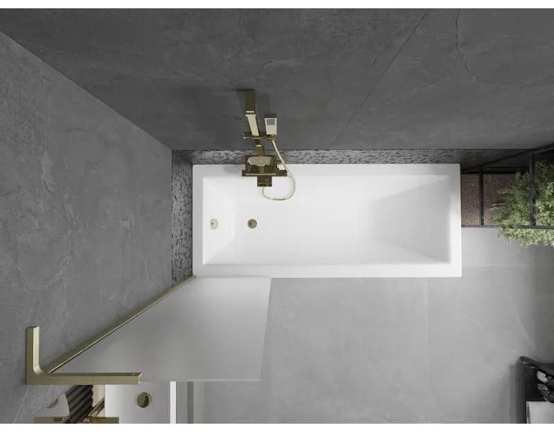Mexen Next L, 1-krídlová vaňová zástena 50 x 150 cm, 6mm sklo námraza, zlatý matný profil, 895-050-000-03-30-55