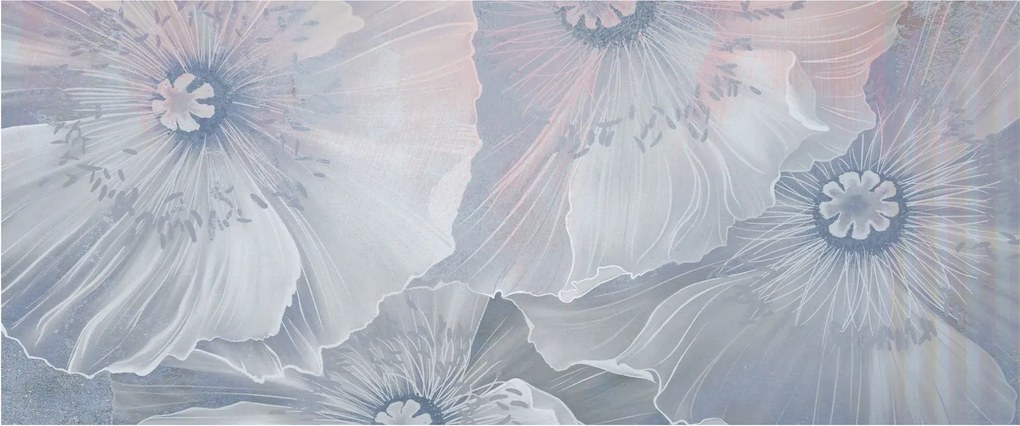 Obraz - Modré kvety na stene (120x50 cm)