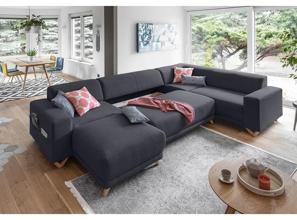 Antracitová rozkladacia/s úložným priestorom rohová pohovka (pravý roh/do tvaru "U") Classy Sophie – Miuform