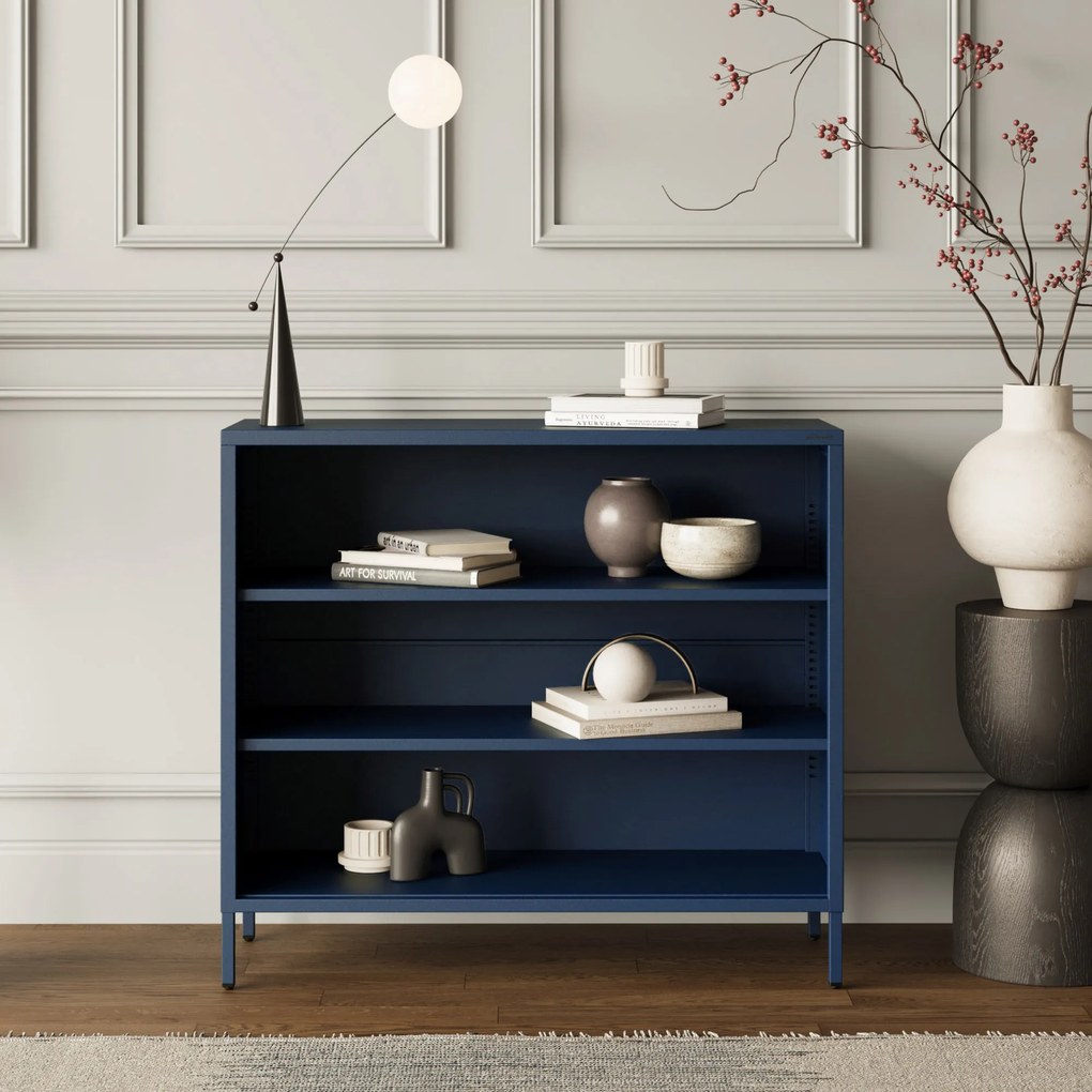 Nízky policový regál LUCA, 1000 x 900 x 350 mm, Modern: tmavomodrá farba