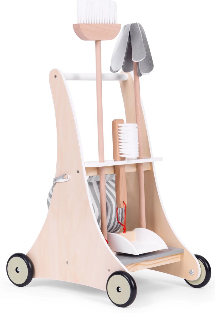 Detský drevený vozík na upratovanie, béžový, ECOTOYS