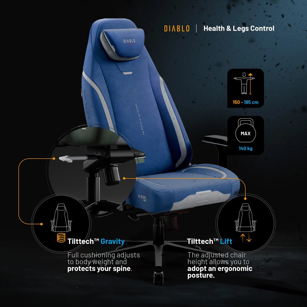 Modrá látková herná stolička Diablo X.Eye Prime Meta Ocean