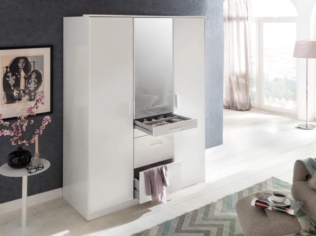 Šatníková skriňa Aachen, 135 cm, biela