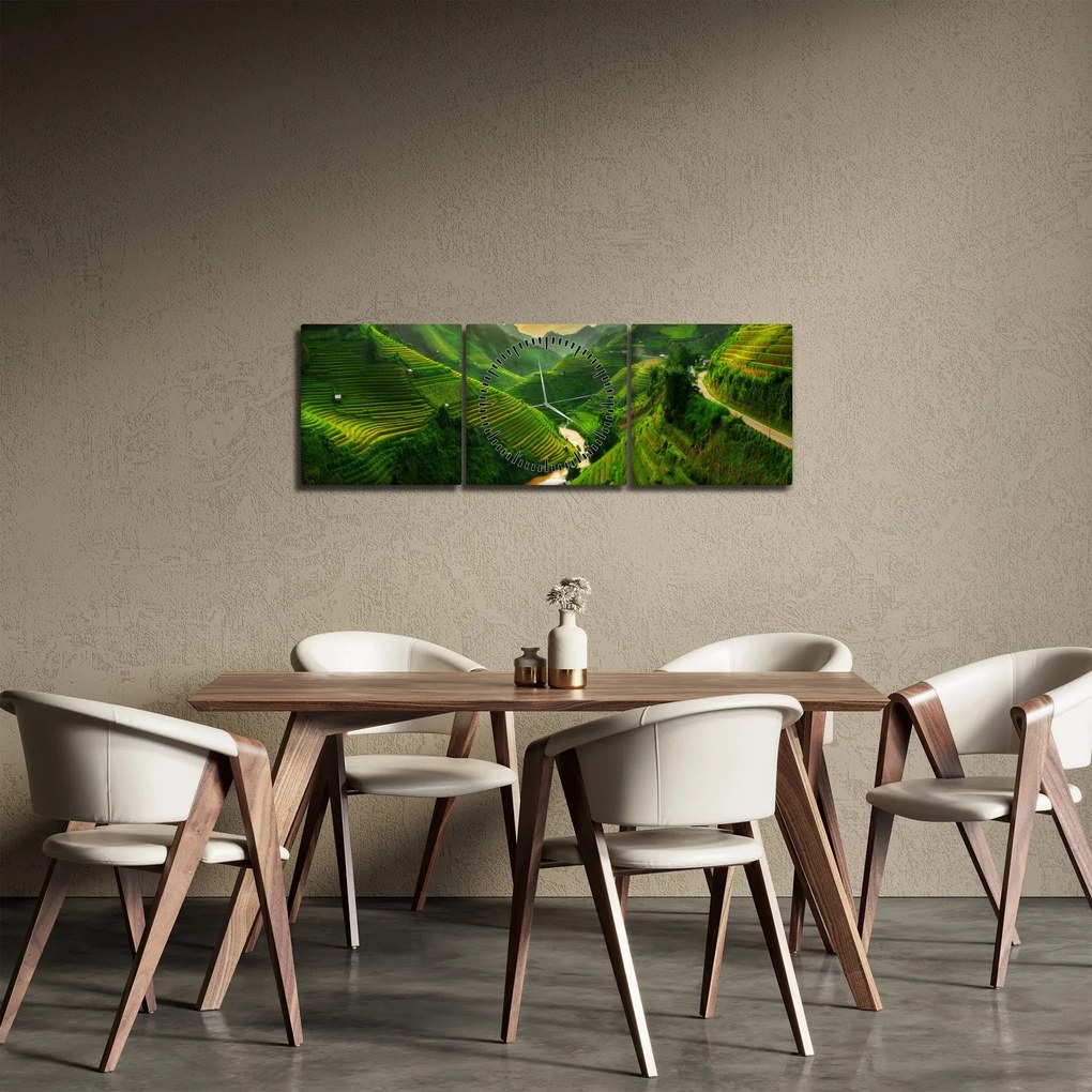 Obraz - Ryžové terasy Mu Cang Chai (s hodinami) (90x30 cm)
