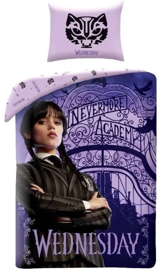 Bavlnené posteľné obliečky Wednesday - motív Nevermore Academy - 100% bavlna - 70 x 90 cm + 140 x 200 cm