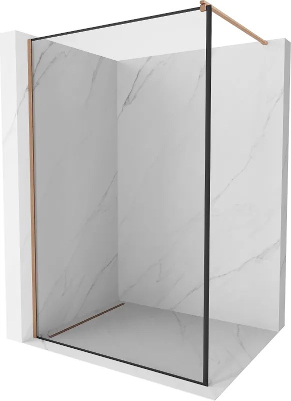 Mexen Kioto, sprchová zástena Walk-In 130 x 200 cm, 8mm číre sklo čierny vzor, medený matný profil, 800-130-101-65-70
