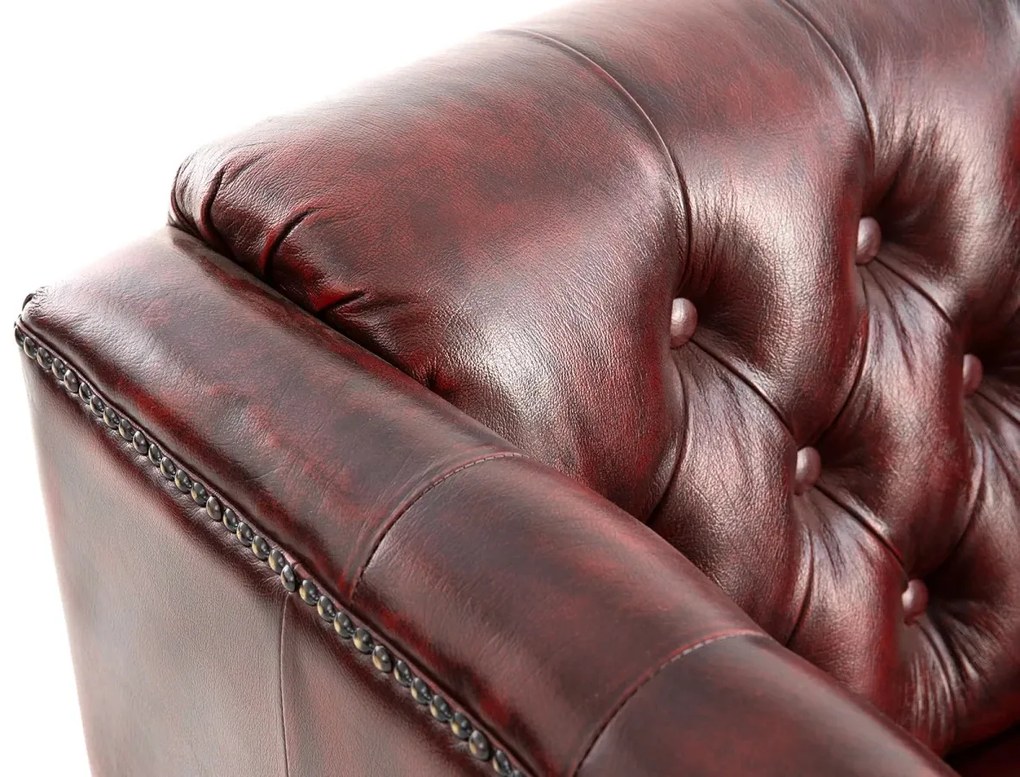 furniture-nabytek.cz - Masivní křeslo Chesterfield Dover z pravé kůže, červené