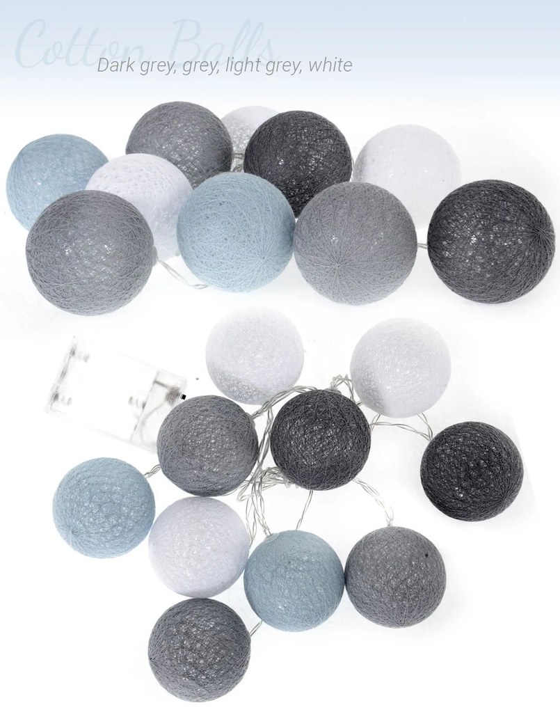 Tutumi Cotton Balls, LED svietiace guličky 200cm 10ks FL-01, tmavo-sivá, BAL-00005