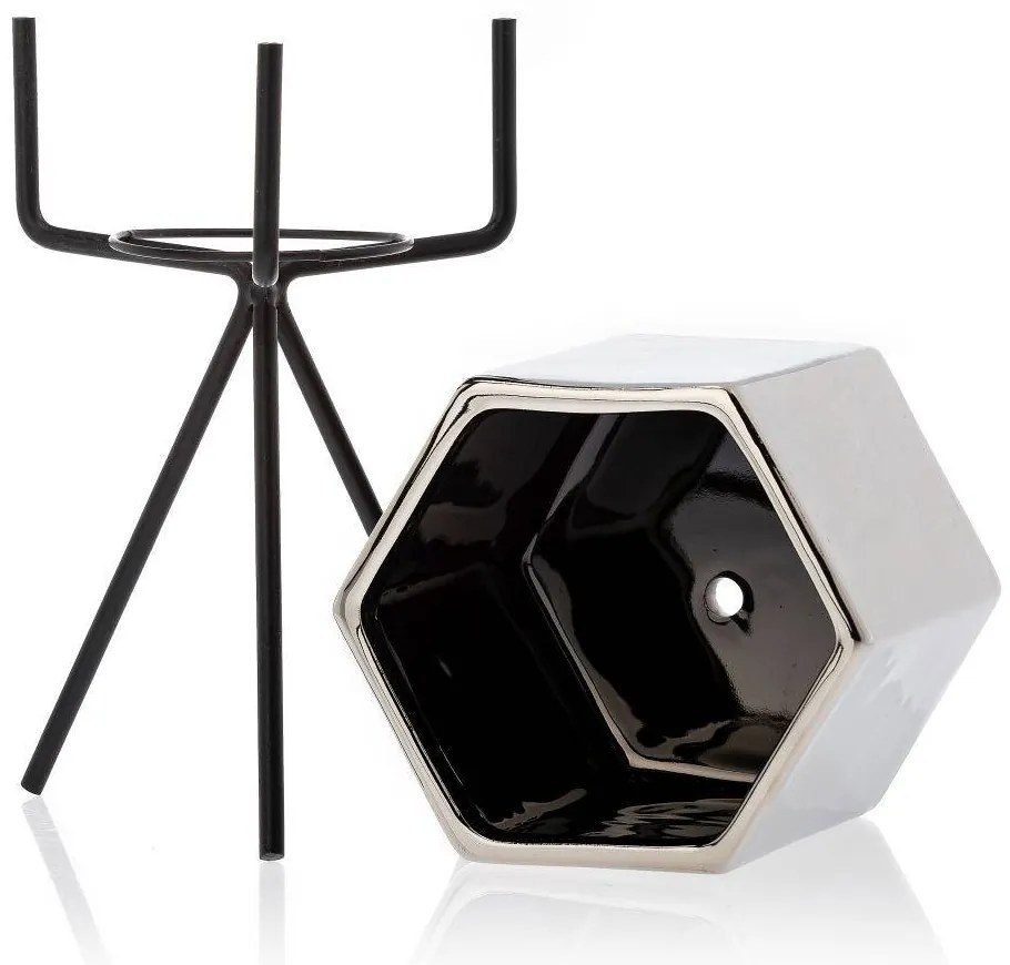 KERAMICKÝ KVETINÁČ SO STOJANOM SASHI 20X9,5 CM STRIEBORNÁ