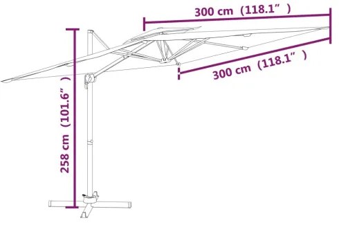 vidaXL Dvojitý konzolový slnečník bordovočervený 300x300 cm-