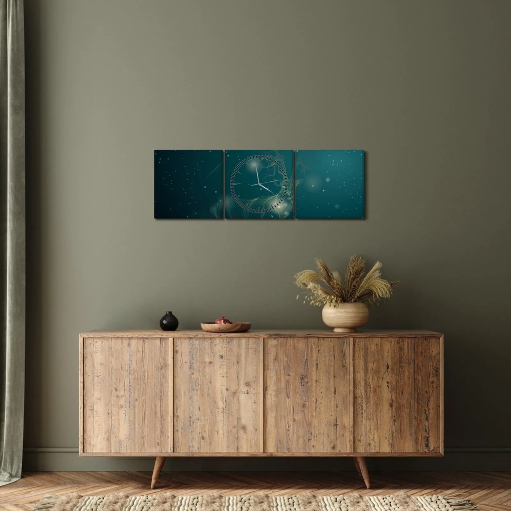 Obraz - Magický jeleň v noci (s hodinami) (90x30 cm)