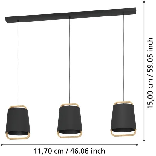 Eglo 390186 - Luster na lanku CAMALOZA 3xE27/40W/230V čierna