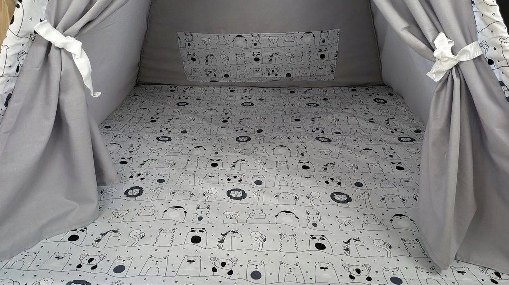 Detský stan TEEPEE (TÝPIE) ANIMALS s doplnkami - MADAGASKAR - šedý