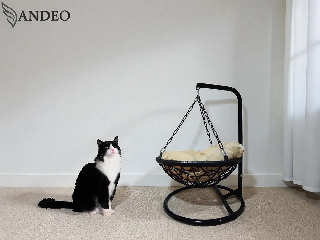 Závesné hojdacie kreslo pre mačky LILY - čierno béžové