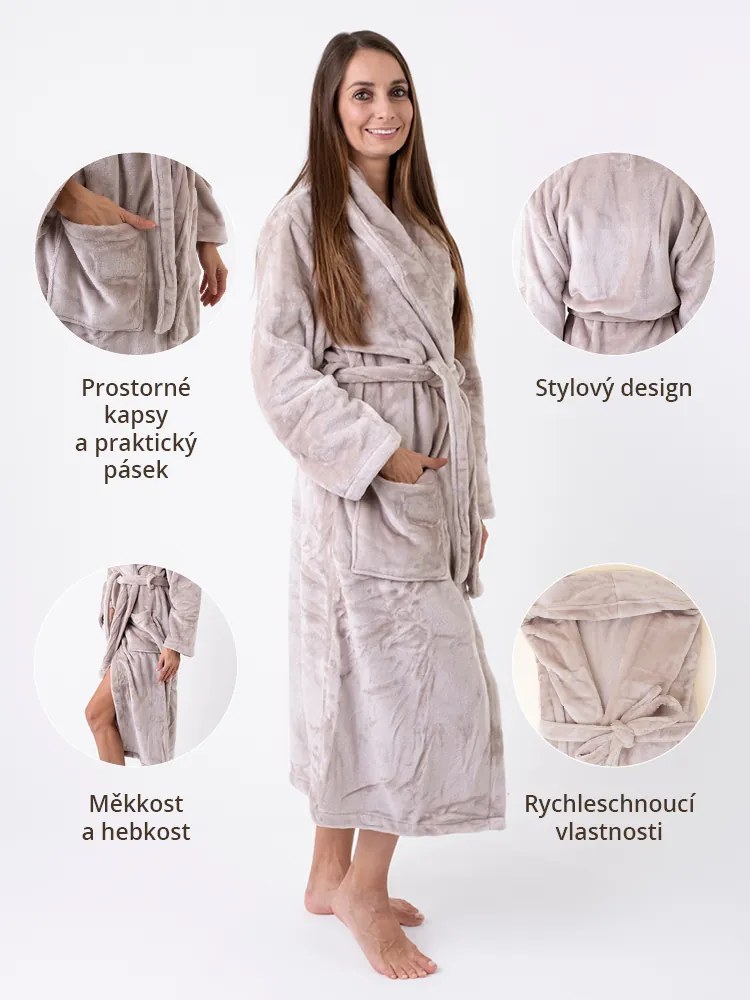 Mikroplyšový župan Mia - Laura cappuccino veľkosť L
