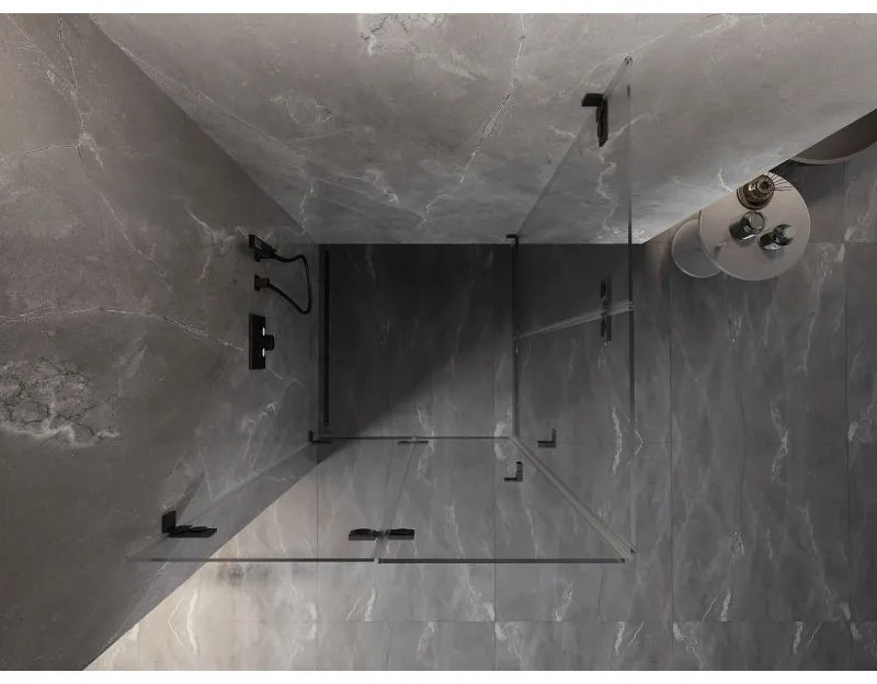 Mexen Lunar-F Duo, sklápací sprchový kút 70 x 70 cm, 8mm číre sklo, čierny profil, 836-070L-070P-70-00