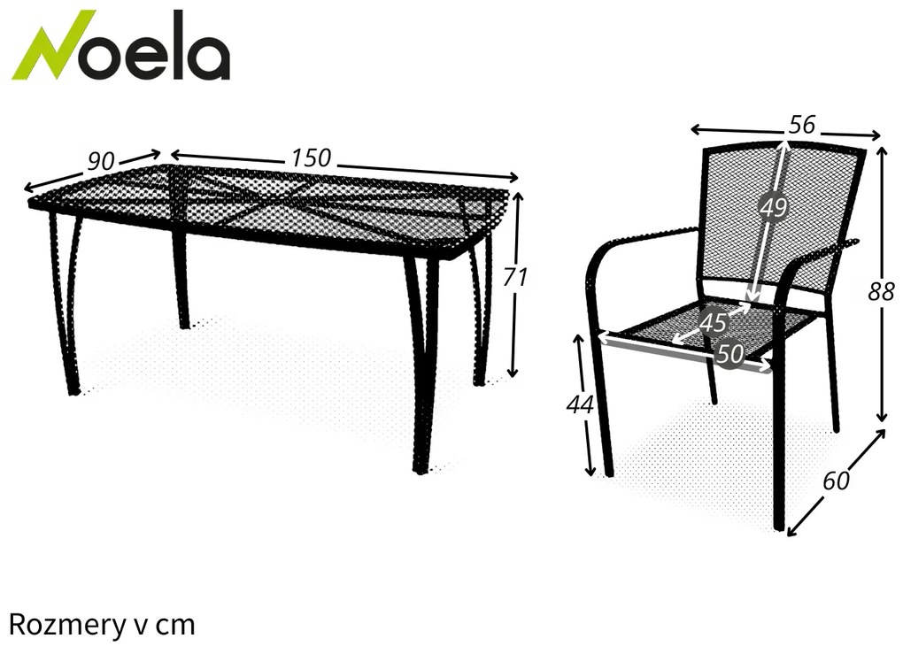 Noela Záhradná kovová zostava Lana + 4x kovová stolička Lana steel ZWMC-19