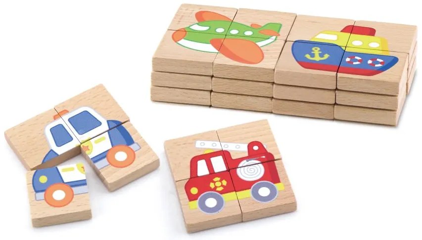 Viga Drevené magnetické puzzle Vozidlá