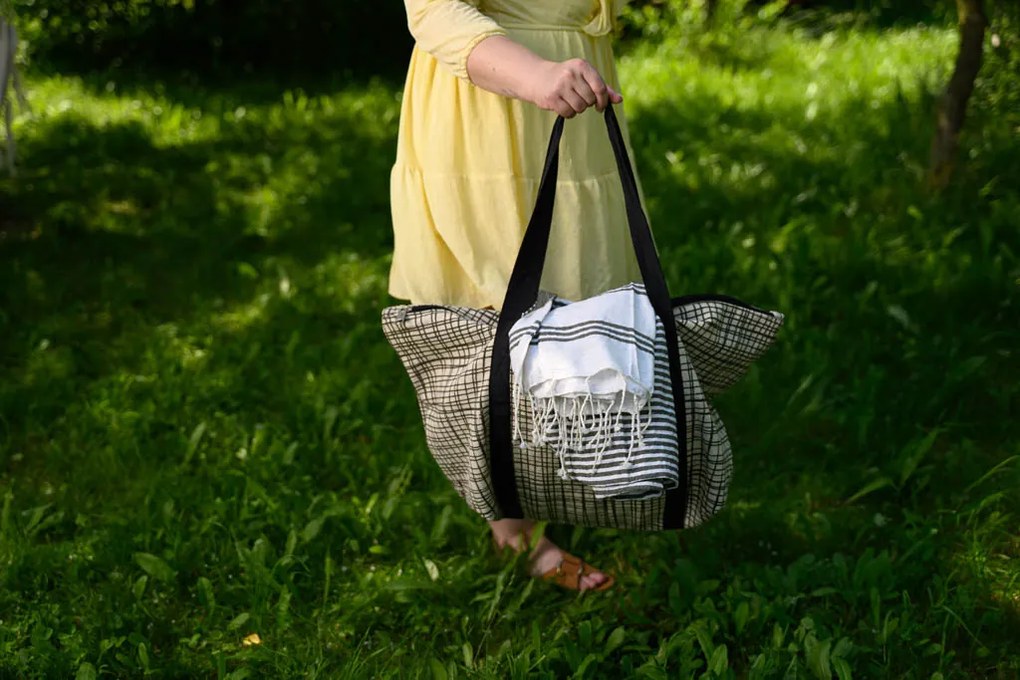 Štýlový set plážovej tašky + osušky HAMAM 75x150 cm, khaki