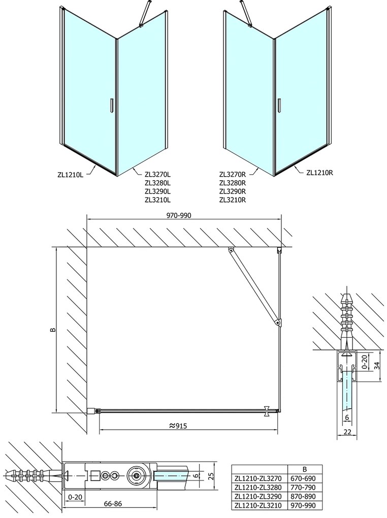 Polysan Polysan, ZOOM obdĺžniková sprchová zástena 1000x700mm, L/P varianta, ZL1210ZL3270
