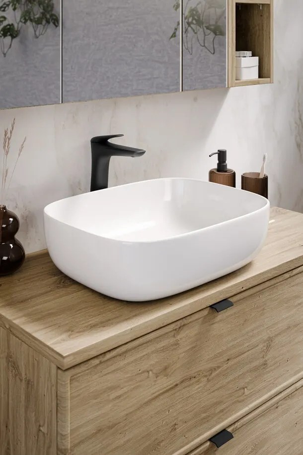 Závesná skrinka Casad Nature Smile s doskou a umývadlami 120 cm dub wotan/čierna