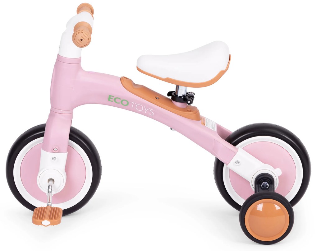 Odrážadlo/ Balančný bicykel s pedálmi 3v1 ružové, ECOTOYS