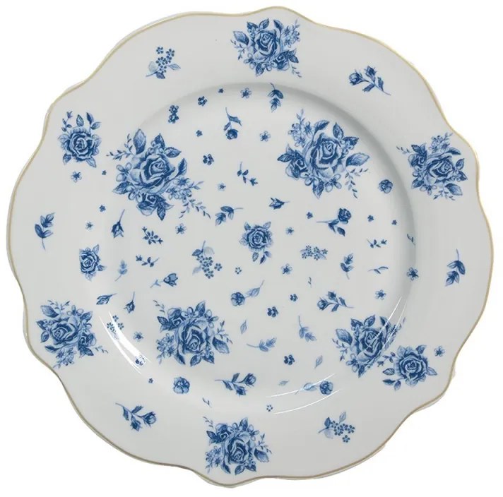 Biely dezertný tanier s modrými ružičkami Blue Rose Blooming - Ø 20*2 cm