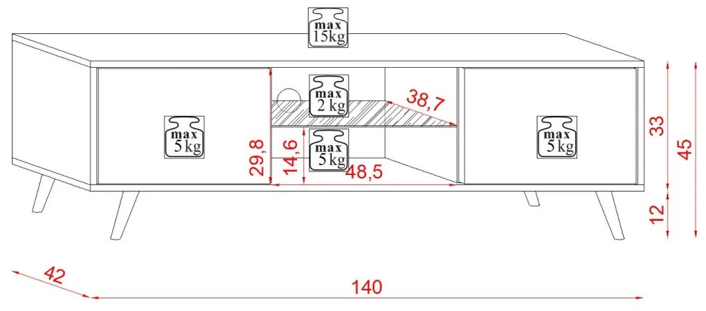 TV stolík Sweden 140 cm čierny mat/čierny lesk